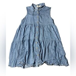 Thread & Supply Blue Striped Tencel Tiered Mini Dress Small